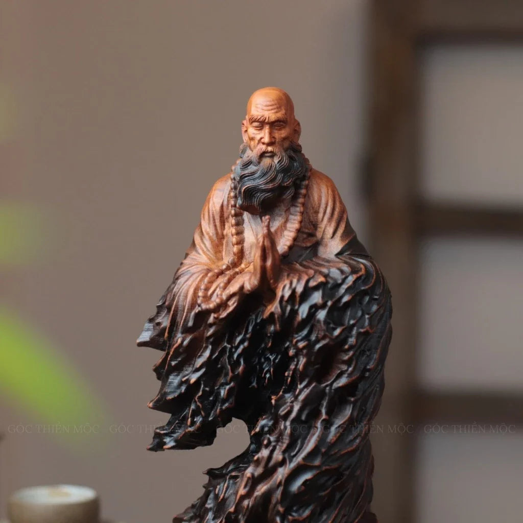 達摩祖師立禪木雕像・天然香木