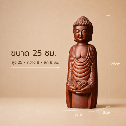持蓮佛像・天然香花梨木手工雕刻 25／35 公分