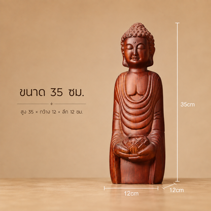 持蓮佛像・天然香花梨木手工雕刻 25／35 公分