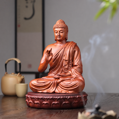 釋迦牟尼佛說法印坐像｜天然花梨木雕