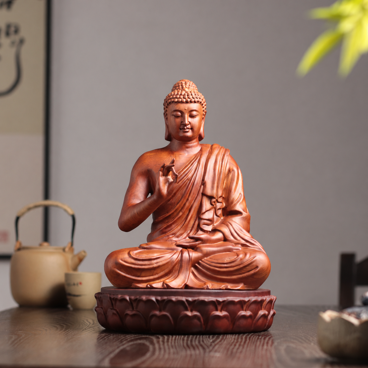 釋迦牟尼佛說法印坐像｜天然花梨木雕