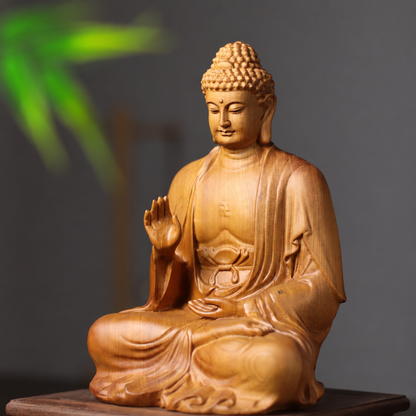 阿彌陀佛接引印坐像｜天然翠柏木雕