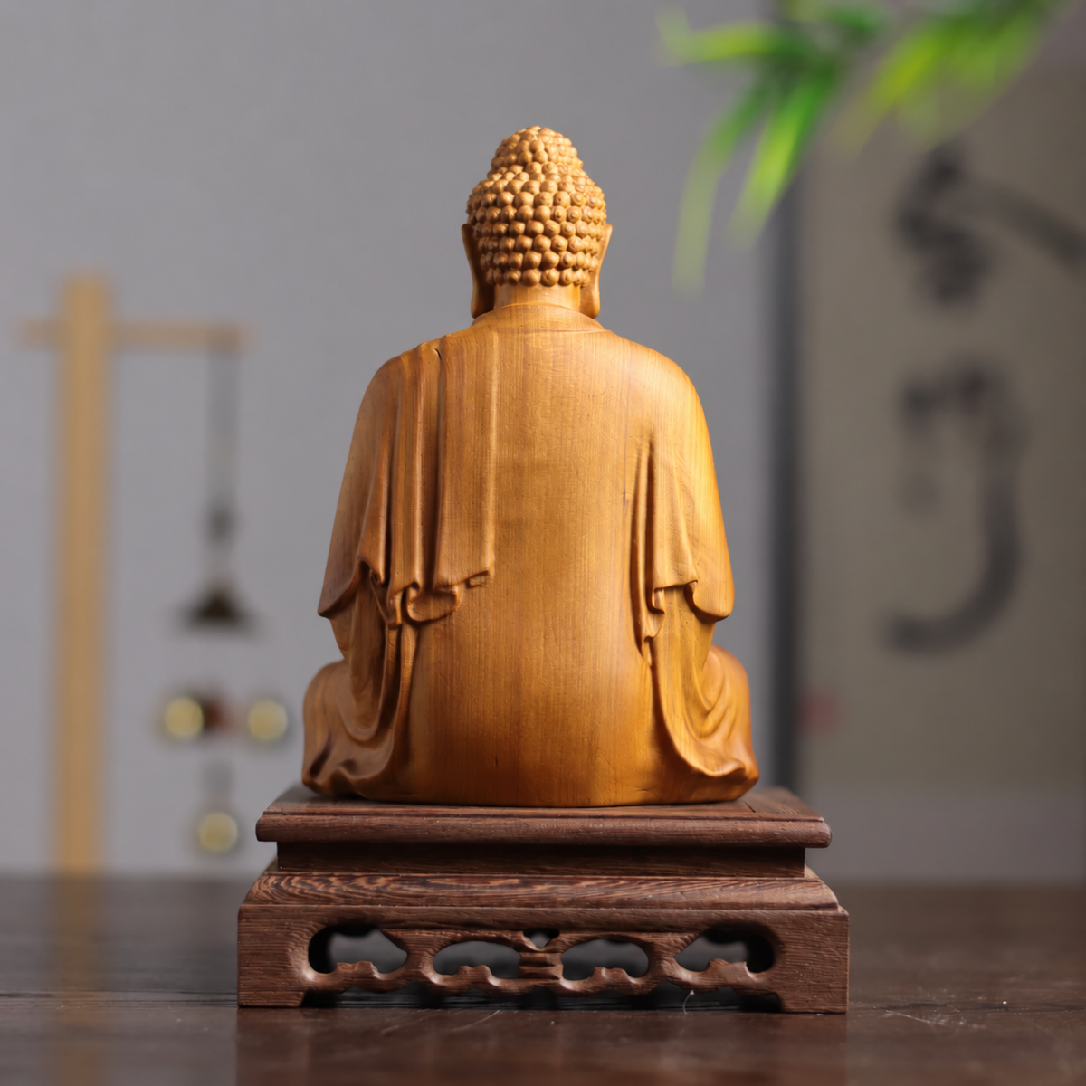 阿彌陀佛接引印坐像｜天然翠柏木雕