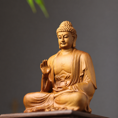 阿彌陀佛接引印坐像｜天然翠柏木雕
