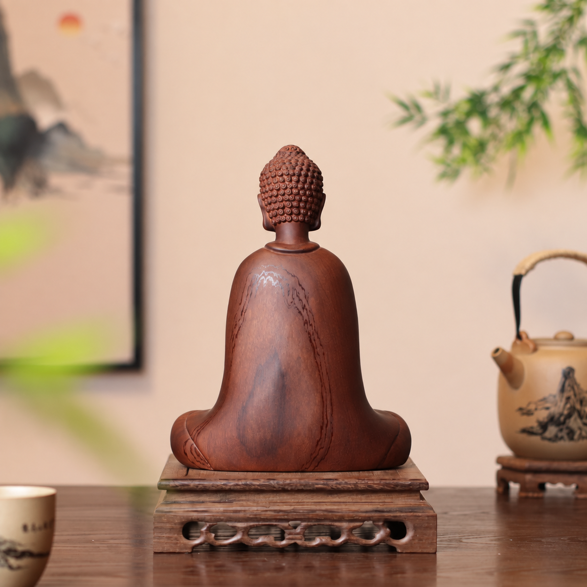 釋迦牟尼佛禪定坐像｜天然南非花梨木雕