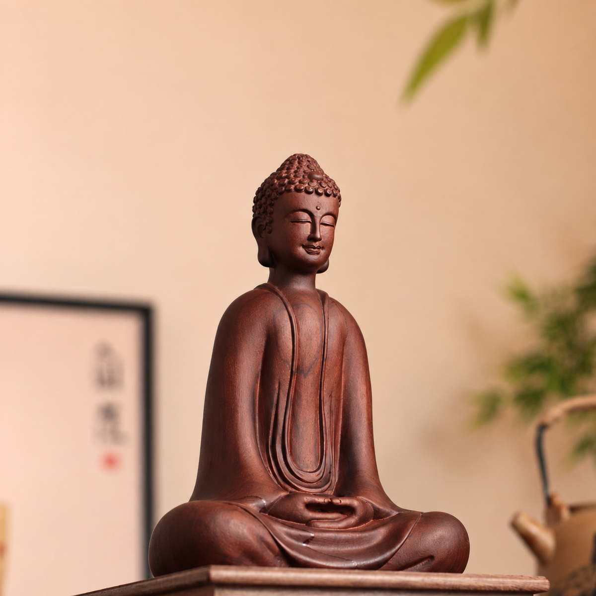 釋迦牟尼佛禪定坐像｜天然南非花梨木雕