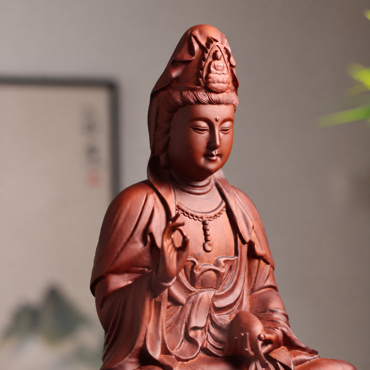 觀世音菩薩蓮座坐像｜天然花梨木雕