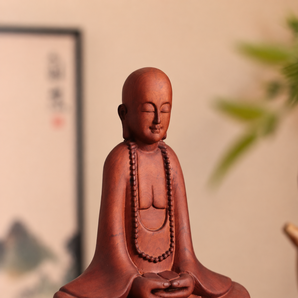 禪師念珠禪坐像｜天然南非花梨木雕