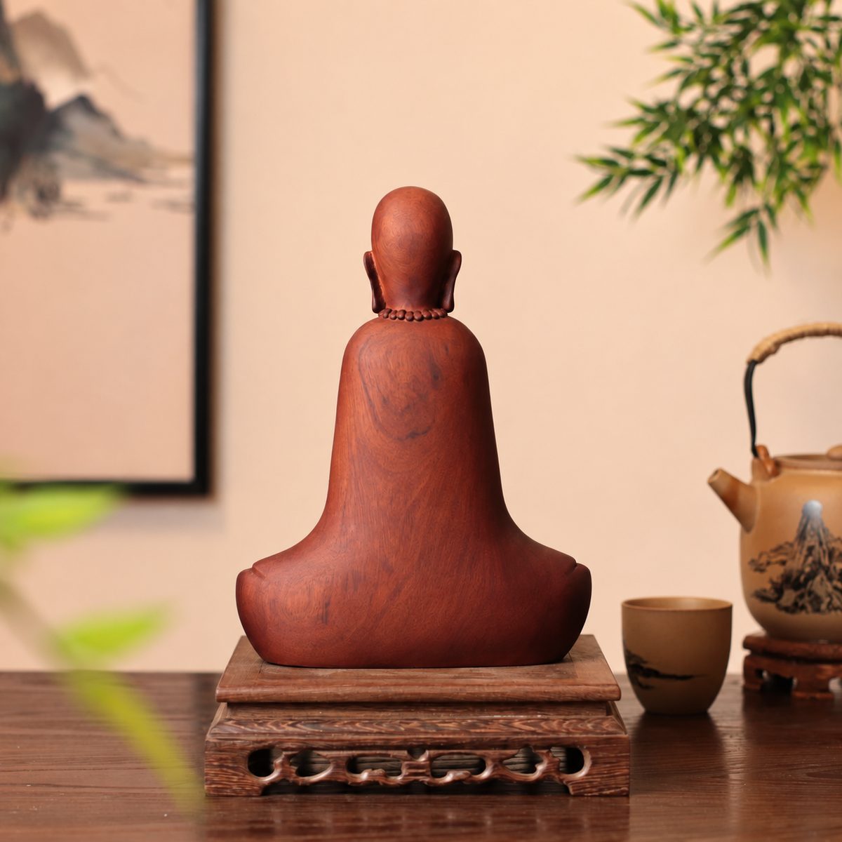 禪師念珠禪坐像｜天然南非花梨木雕