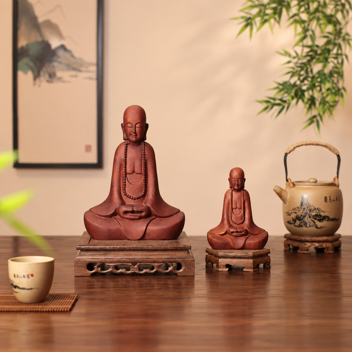 禪師念珠禪坐像｜天然南非花梨木雕