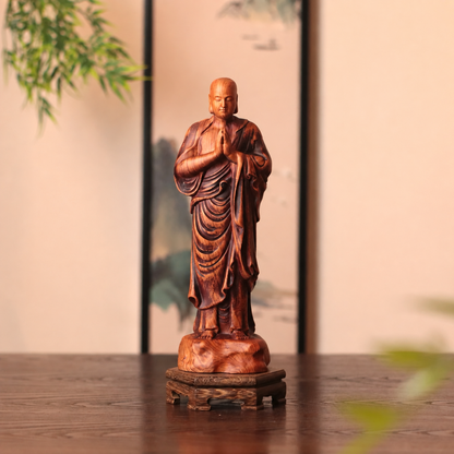 阿難尊者合掌立像｜天然花梨木雕