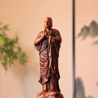 阿難尊者合掌立像｜天然花梨木雕