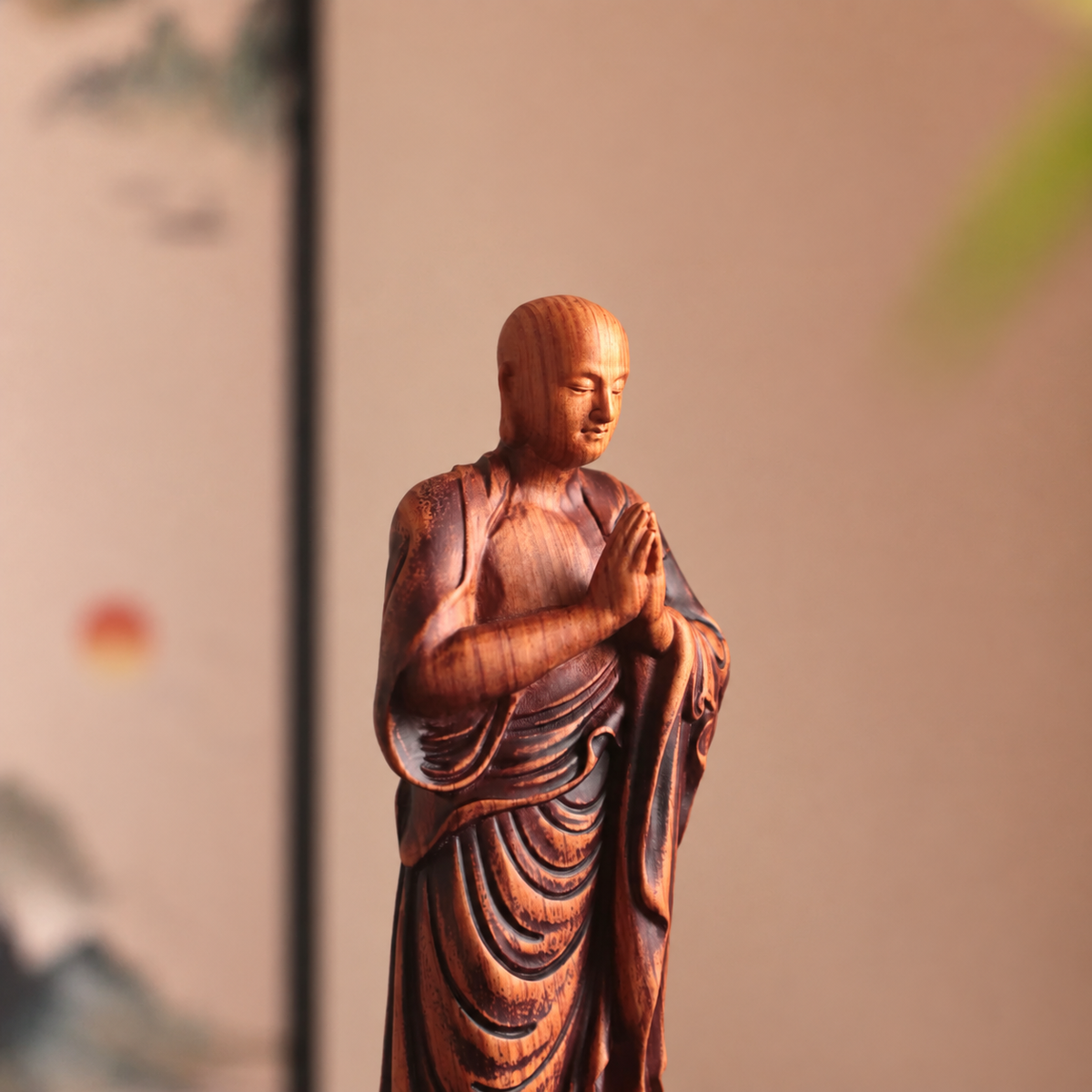 阿難尊者合掌立像｜天然花梨木雕