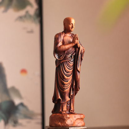 阿難尊者合掌立像｜天然花梨木雕
