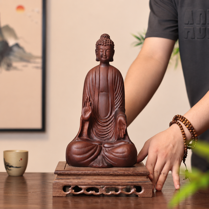 釋迦牟尼佛施無畏印坐像｜天然花梨木雕