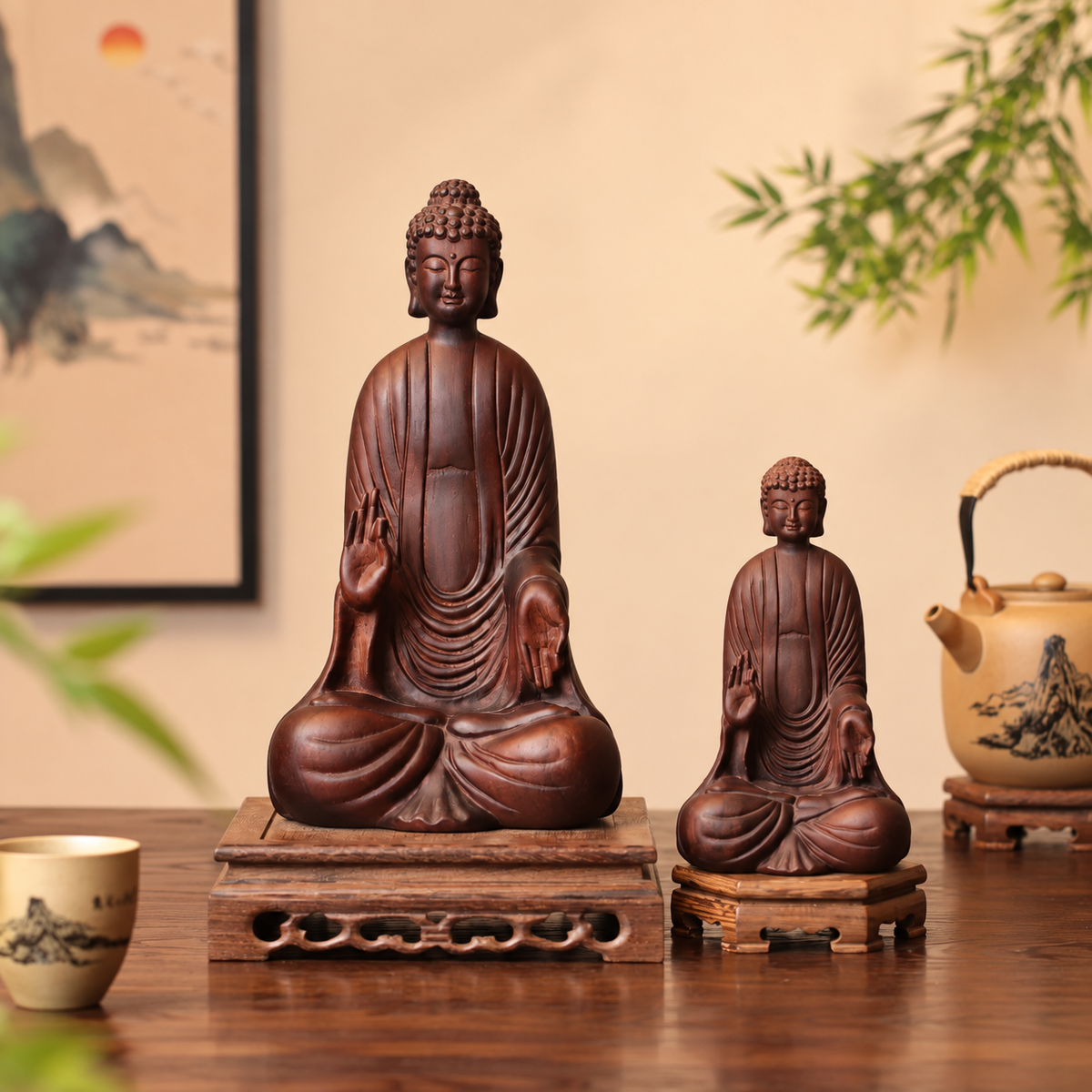 釋迦牟尼佛施無畏印坐像｜天然花梨木雕