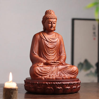 釋迦牟尼佛蓮座禪定坐像｜天然花梨木雕