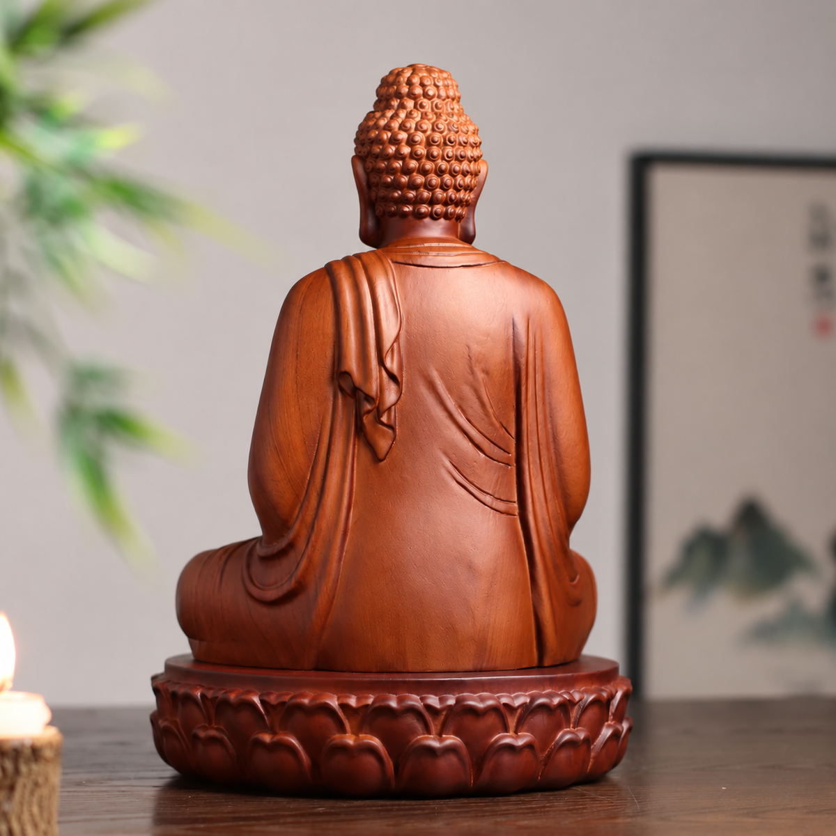 釋迦牟尼佛蓮座禪定坐像｜天然花梨木雕