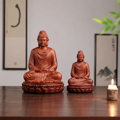 釋迦牟尼佛蓮座禪定坐像｜天然花梨木雕