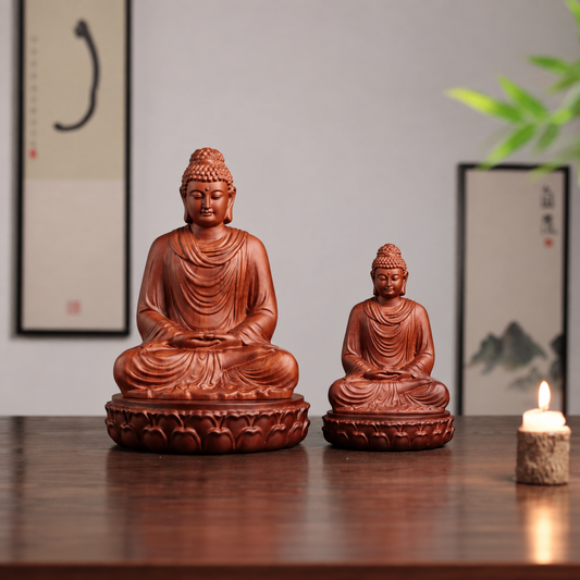 釋迦牟尼佛蓮座禪定坐像｜天然花梨木雕