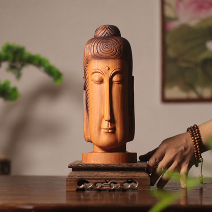 禪意安然佛面擺件｜天然花梨木雕