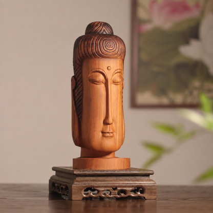 禪意安然佛面擺件｜天然花梨木雕