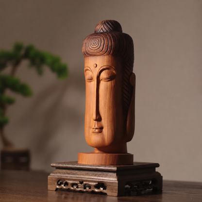 禪意安然佛面擺件｜天然花梨木雕