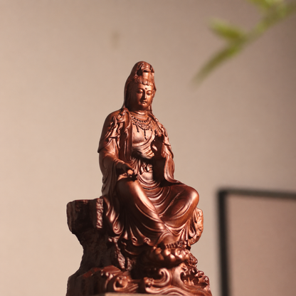 觀世音菩薩岩座自在坐像｜天然花梨木雕