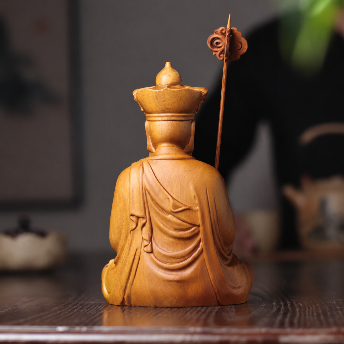 地藏王菩薩持錫杖坐像｜天然翠柏木雕
