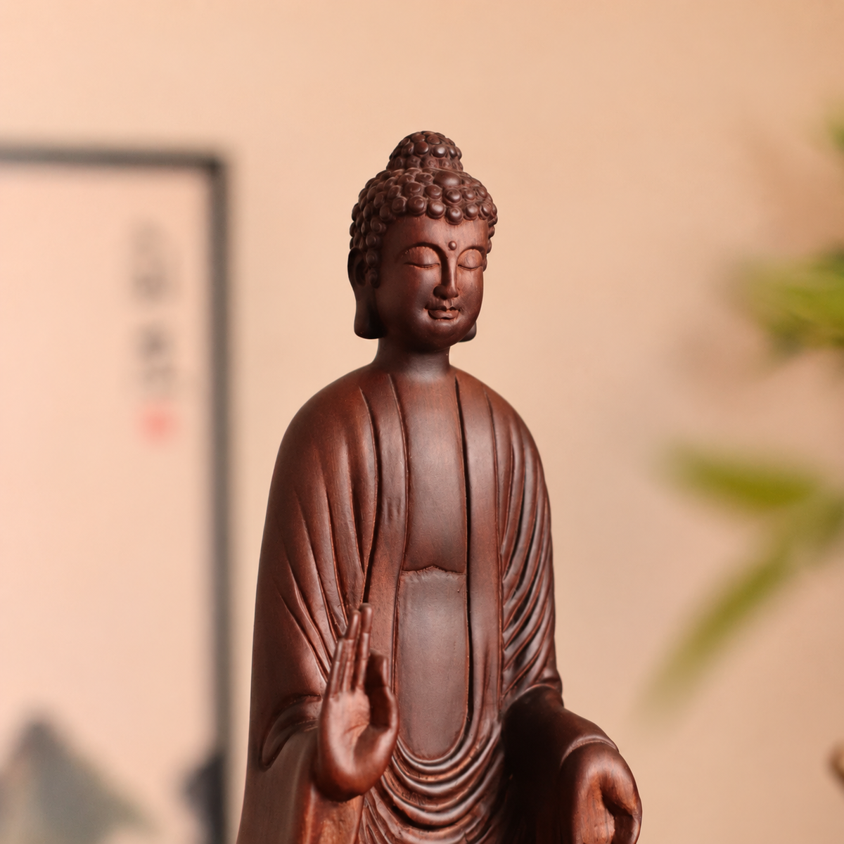 釋迦牟尼佛施無畏印坐像｜天然花梨木雕
