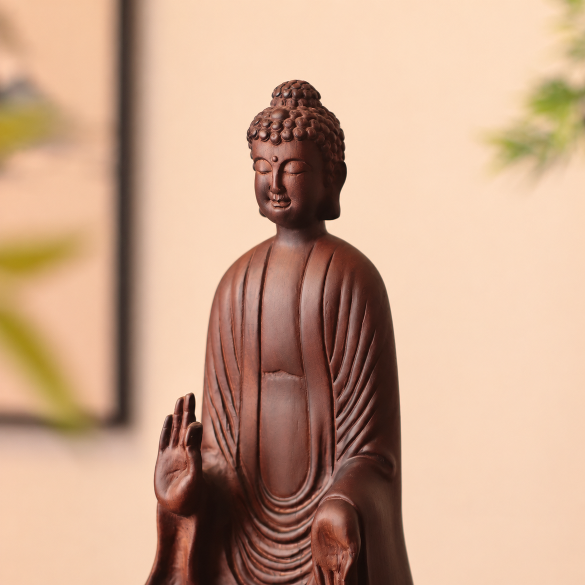釋迦牟尼佛施無畏印坐像｜天然花梨木雕