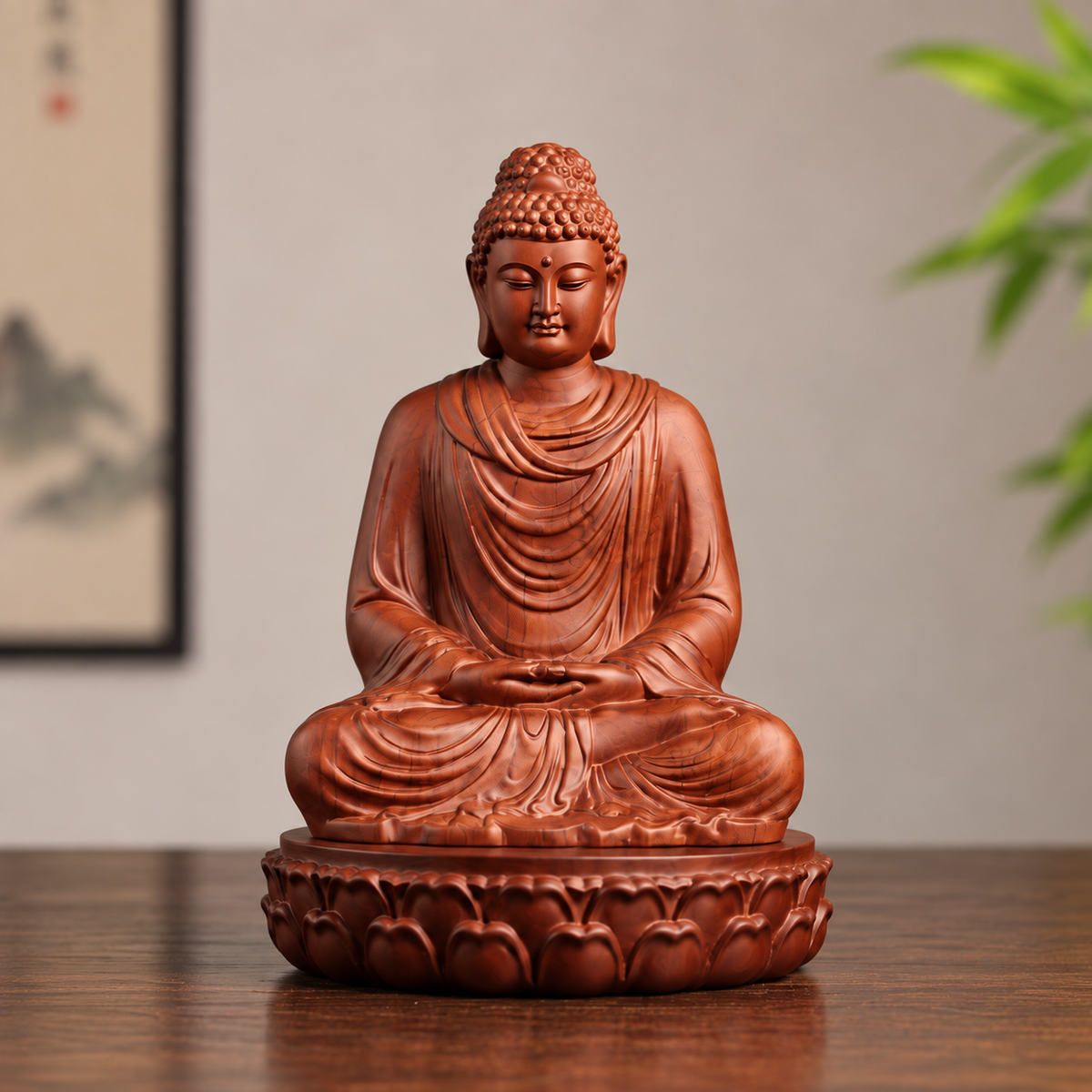 釋迦牟尼佛蓮座禪定坐像｜天然花梨木雕