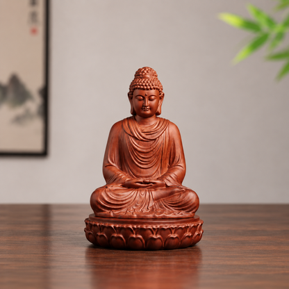 釋迦牟尼佛蓮座禪定坐像｜天然花梨木雕
