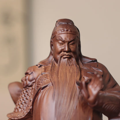 關聖帝君持青龍偃月刀立像｜天然南非花梨木雕