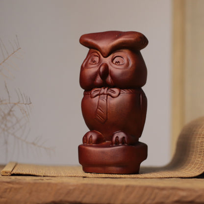 智慧貓頭鷹木雕擺件｜天然非洲楝木雕