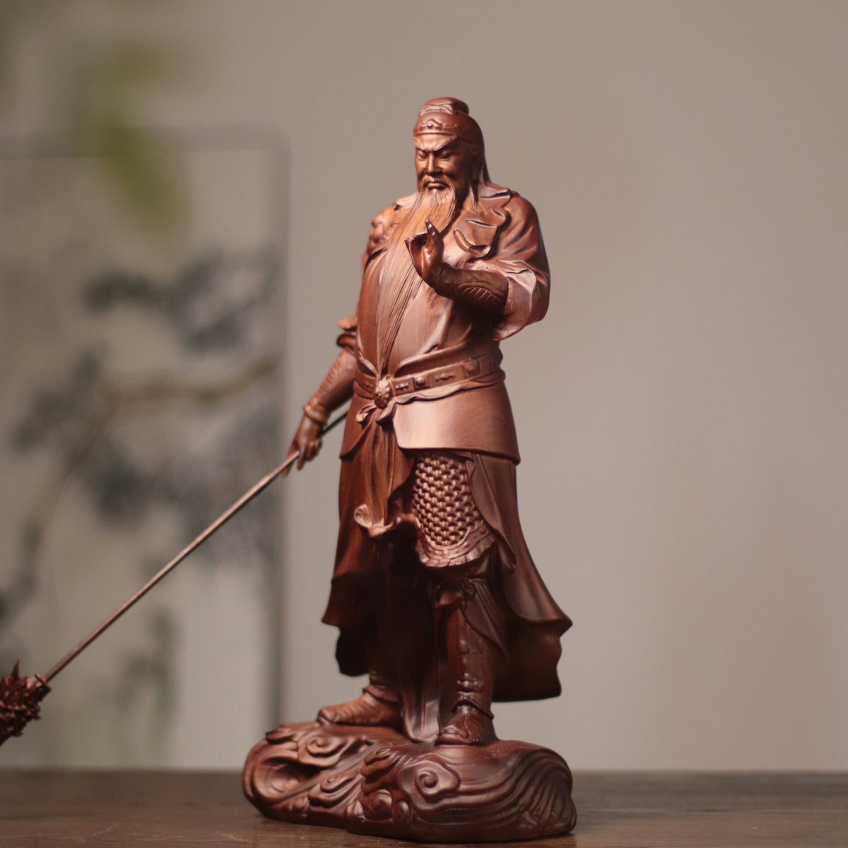 關聖帝君持青龍偃月刀立像｜天然南非花梨木雕