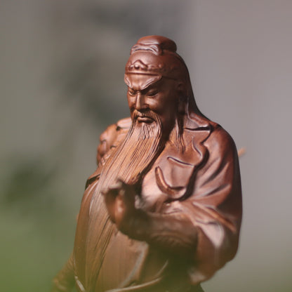 關聖帝君持青龍偃月刀立像｜天然南非花梨木雕