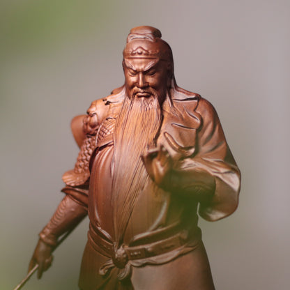 關聖帝君持青龍偃月刀立像｜天然南非花梨木雕
