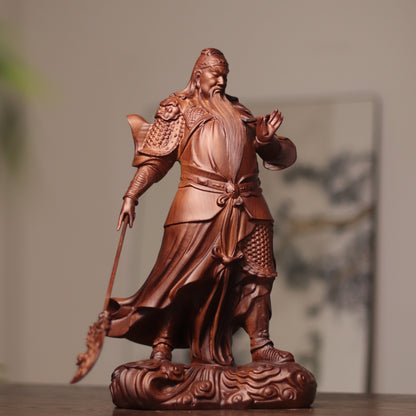 關聖帝君持青龍偃月刀立像｜天然南非花梨木雕