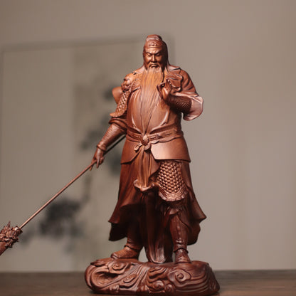關聖帝君持青龍偃月刀立像｜天然南非花梨木雕