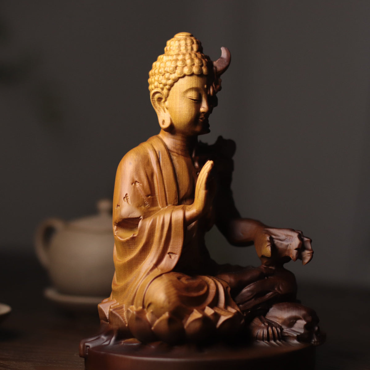 善惡雙面佛像・天然綠木雕刻
