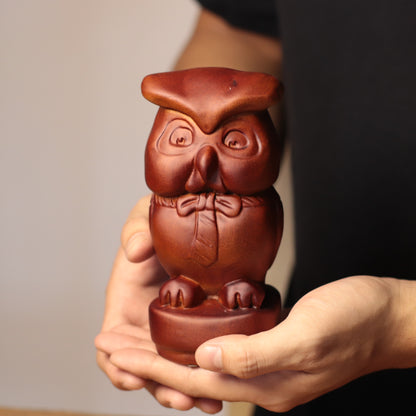 智慧貓頭鷹木雕擺件｜天然非洲楝木雕