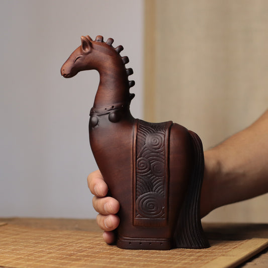 高頸駿馬木雕擺件｜天然非洲楝木雕
