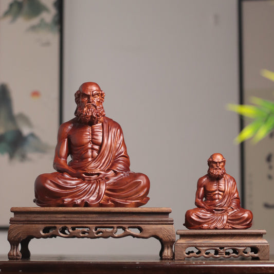 達摩祖師禪坐木雕像・天然香木