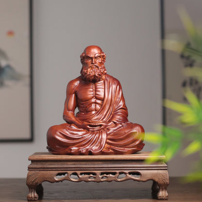 達摩祖師禪坐木雕像・天然香木