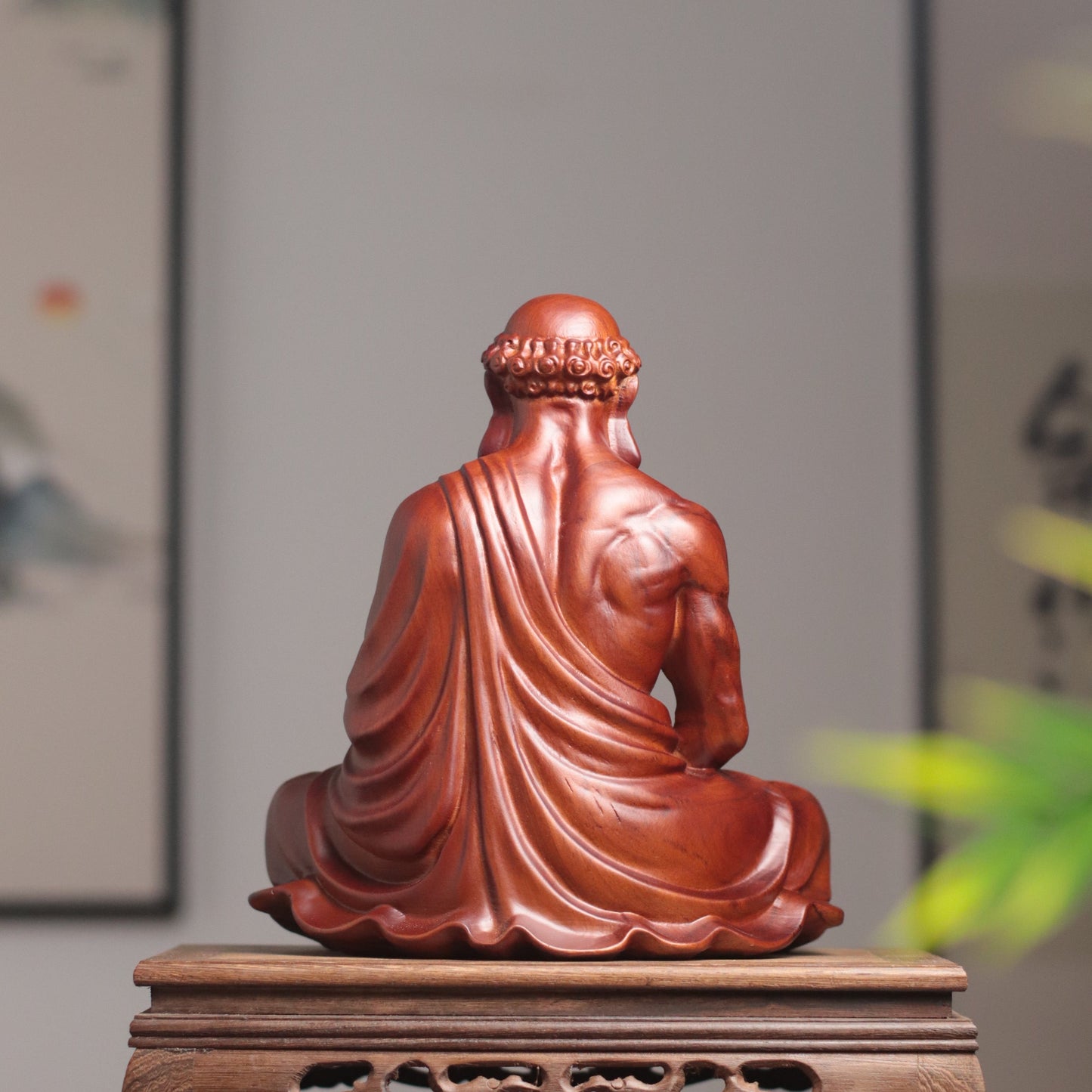 達摩祖師禪坐木雕像・天然香木