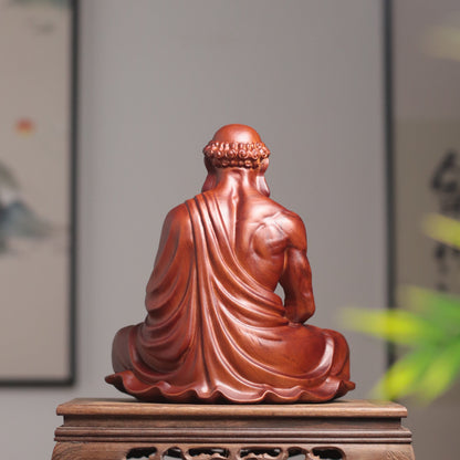 達摩祖師禪坐木雕像・天然香木