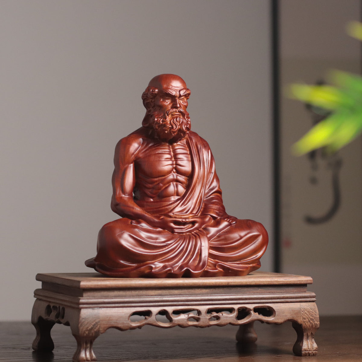 達摩祖師禪坐木雕像・天然香木