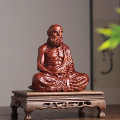 達摩祖師禪坐木雕像・天然香木
