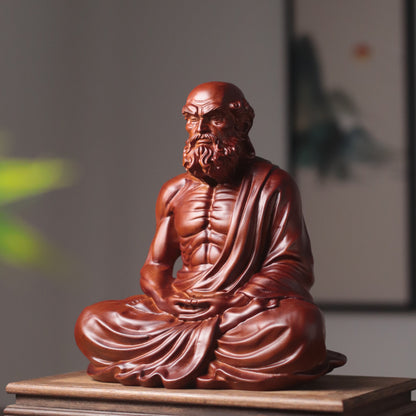 達摩祖師禪坐木雕像・天然香木